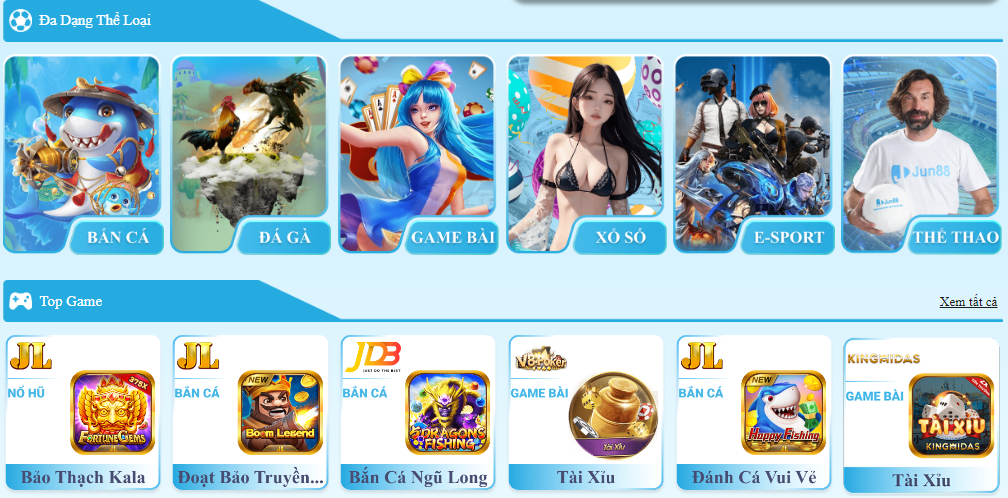 Trải nghiệm hơn 1000 game cá cược tại Jun88