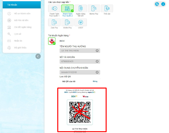 nạp tiền Jun88 bằng mã QR
